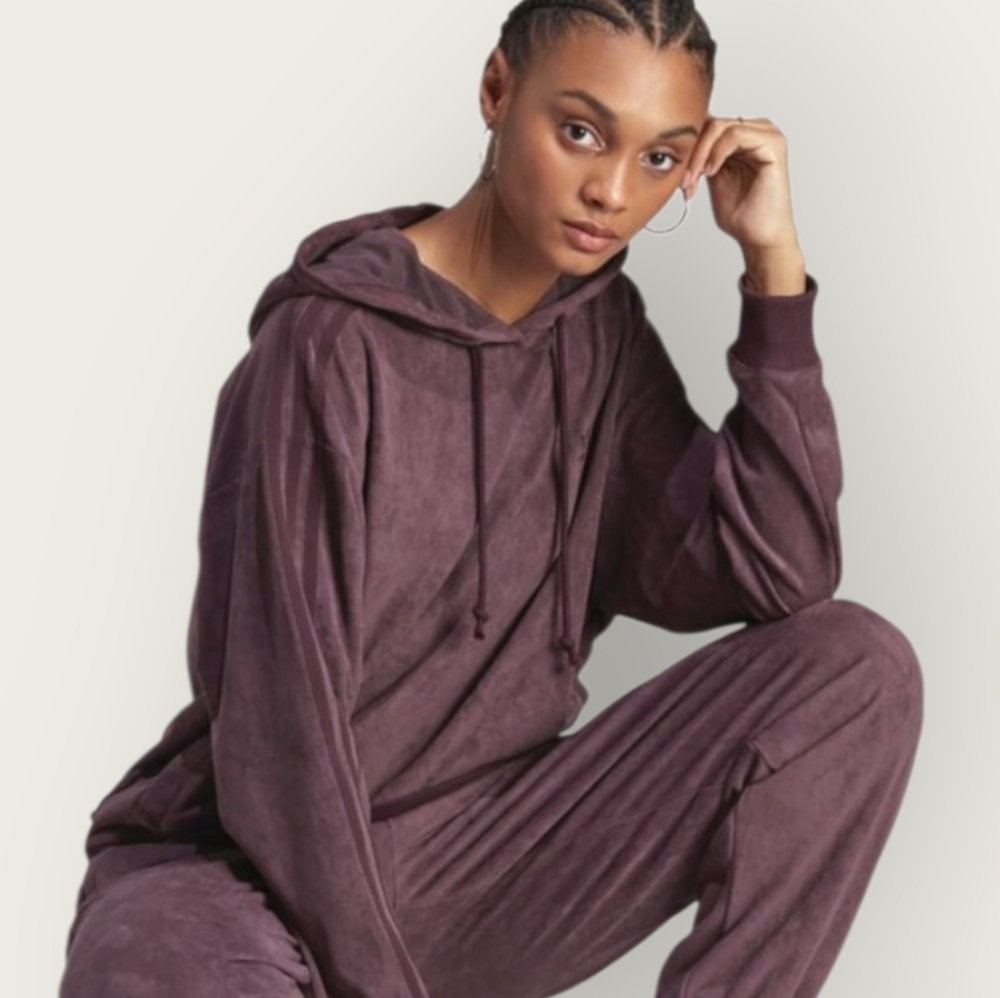 NWT ADIDAS Suede Hoodie Sweatshirt In Shadow Maroon Purple Medium New